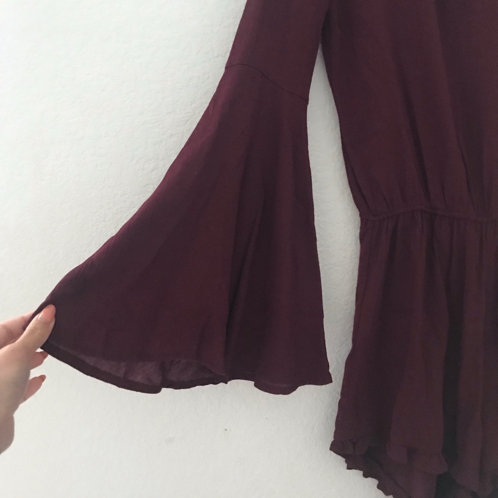 Burgundy Bell Sleeve Romper - Picture 3 of 4